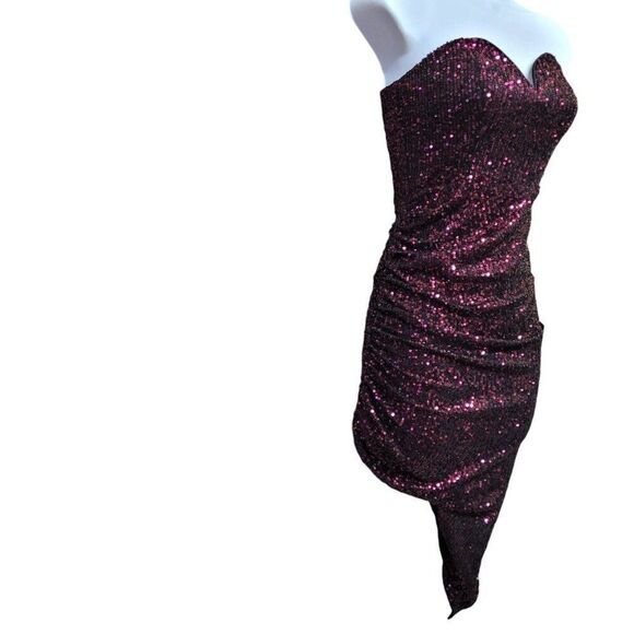 Lulus Dress Purple Sequin Strapless Sweetheart Asymmetrical Bodycon Formal Sz XS - Picture 4 of 13
